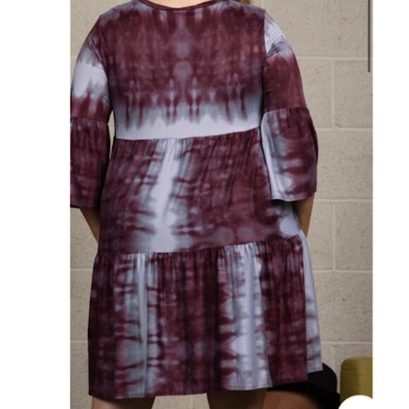 NWOT Burgundy Tie Dye Plus Size Casual Midi Dress with Side  Pockets. Bohemian - Picture 3 of 7